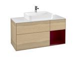 Villeroy und Boch Finion Waschtischunterschrank G421HBPC 120cm, Abdeckplatte white matt, Emotion, Regal rechts Peony matt, Oak Veneer