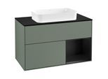 Villeroy und Boch Finion Waschtischunterschrank G252PDGM 100cm, Abdeckplatte black matt, Emotion, Regal rechts Black matt lacquer, Olive Matt Lacquer