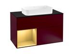 Villeroy und Boch Finion Waschtischunterschrank G242HFHB 100cm, Abdeckplatte black matt, Emotion, Regal links Gold matt, Peony Matt