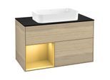 Villeroy und Boch Finion Waschtischunterschrank G242HFPC 100cm, Abdeckplatte black matt, Emotion, Regal links Gold matt, Oak Veneer
