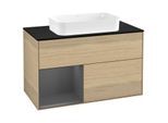 Villeroy und Boch Finion Waschtischunterschrank G242GKPC 100cm, Abdeckplatte black matt, Emotion, Regal links Anthracite matt, Oak Veneer