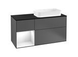 Villeroy und Boch Finion Waschtischunterschrank G272GFGK 120cm, Abdeckplatte black matt, Emotion, Regal links Glossy white lacquer, Anthracite matt
