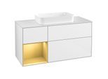 Villeroy und Boch Finion Waschtischunterschrank F291HFGF 120cm, Abdeckplatte white matt, Regal links Gold matt, Glossy white lacquer