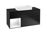 Villeroy und Boch Finion Waschtischunterschrank F292GFPD 120cm, Abdeckplatte black matt, Regal links Glossy white lacquer, Black matt lacquer