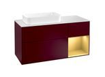 Villeroy und Boch Finion Waschtischunterschrank G281HFHB 120cm, Abdeckplatte white matt, Emotion, Regal rechts Gold matt, Peony Matt
