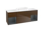 Villeroy und Boch Finion Waschtischunterschrank F741HGGN 160x60,3x50,1cm, Regale Midnight matt lacquer, Walnut veneer