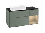 Villeroy und Boch Finion Waschtischunterschrank G282PCGM 120cm, Abdeckplatte black matt, Emotion, Regal rechts Oak Veneer, Olive Matt Lacquer