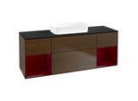 Villeroy und Boch Finion Waschtischunterschrank F742HBGN 160x60,3x50,1cm, Regale Peony matt lacquer, Walnut veneer