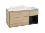 Villeroy und Boch Finion Waschtischunterschrank F281PDPC 120cm, Abdeckplatte white matt, Regal rechts Black matt lacquer, Oak Veneer