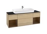 Villeroy und Boch Finion Waschtischunterschrank G212GNPC 160cm, Abdeckplatte black matt, Emotion, Regale Walnut veneer, Oak Veneer