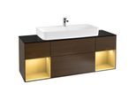 Villeroy und Boch Finion Waschtischunterschrank F212HFGN 160cm, Abdeckplatte black matt, Regale Gold matt lacquer, Walnut veneer