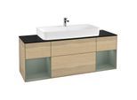 Villeroy und Boch Finion Waschtischunterschrank G212GMPC 160cm, Abdeckplatte black matt, Emotion, Regale Olive matt lacquer, Oak Veneer