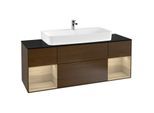 Villeroy und Boch Finion Waschtischunterschrank F212PCGN 160cm, Abdeckplatte black matt, Regale Oak Veneer, Walnut veneer