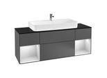Villeroy und Boch Finion Waschtischunterschrank F212MTGK 160cm, Abdeckplatte black matt, Regale White matt lacquer, Anthracite matt