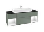 Villeroy und Boch Finion Waschtischunterschrank F212GFGM 160cm, Abdeckplatte black matt, Regale Glossy white lacquer, Olive Matt Lacquer