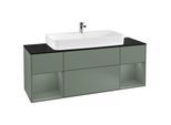 Villeroy und Boch Finion Waschtischunterschrank F212GMGM 160cm, Abdeckplatte black matt, Regale Olive matt lacquer, Olive Matt Lacquer