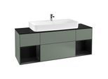 Villeroy und Boch Finion Waschtischunterschrank F212PDGM 160cm, Abdeckplatte black matt, Regale Black matt lacquer, Olive Matt Lacquer