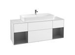 Villeroy und Boch Finion Waschtischunterschrank G211GKGF 160cm, Abdeckplatte white matt, Emotion, Regale Anthracite matt lacquer, Glossy white lacquer