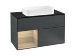Villeroy und Boch Finion Waschtischunterschrank F242PCHG 100x60,3cm, Abdeckplatte black matt, Regal links Oak Veneer, Midnight Blue Matt Lacquer