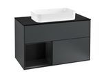 Villeroy und Boch Finion Waschtischunterschrank F242PDHG 100x60,3cm, Abdeckplatte black matt, Regal links Black matt lacquer, Midnight Blue Matt Lacquer