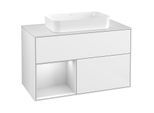 Villeroy und Boch Finion Waschtischunterschrank G241MTGF 100cm, Abdeckplatte white matt, Emotion, Regal links White matt lacquer, Glossy white lacquer