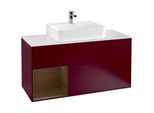 Villeroy und Boch Finion Waschtischunterschrank F161GNHB 120cm, Abdeckplatte white matt, Regal links Walnut veneer, Peony Matt