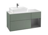 Villeroy und Boch Finion Waschtischunterschrank G151GKGM 120cm, Abdeckplatte white matt, Emotion, Regal links Anthracite matt, Olive Matt Lacquer