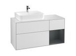 Villeroy und Boch Finion Waschtischunterschrank G151HGMT 120cm, Abdeckplatte white matt, Emotion, Regal links Midnight Blue Matt Lacquer, White matt lacquer