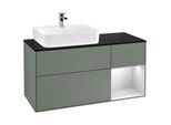 Villeroy und Boch Finion Waschtischunterschrank G152MTGM 120cm, Abdeckplatte black matt, Emotion, Regal links White matt lacquer, Olive Matt Lacquer