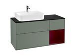 Villeroy und Boch Finion Waschtischunterschrank G152HBGM 120cm, Abdeckplatte black matt, Emotion, Regal links Peony, Olive Matt Lacquer
