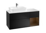 Villeroy und Boch Finion Waschtischunterschrank F151GNPD 120cm, Abdeckplatte white matt, Regal rechts Walnut veneer, Black matt lacquer