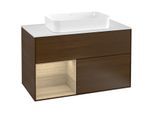 Villeroy und Boch Finion Waschtischunterschrank F241PCGN 100x60,3cm, Abdeckplatte white matt, Regal links Oak Veneer, Walnut veneer