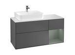 Villeroy und Boch Finion Waschtischunterschrank F151GMGK 120cm, Abdeckplatte white matt, Regal rechts Olive Matt Lacquer, Anthracite matt