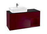 Villeroy und Boch Finion Waschtischunterschrank F152HBHB 120cm, Abdeckplatte black matt, Regal rechts Peony, Peony Matt