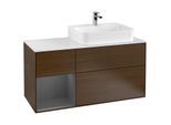 Villeroy und Boch Finion Waschtischunterschrank G141GKGN 120cm, Abdeckplatte white matt, Emotion, Regal links Anthracite matt, Walnut veneer
