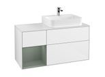 Villeroy und Boch Finion Waschtischunterschrank G141GMGF 120cm, Abdeckplatte white matt, Emotion, Regal links Olive Matt Lacquer, Glossy white lacquer