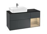 Villeroy und Boch Finion Waschtischunterschrank F152PCHG 120cm, Abdeckplatte black matt, Regal rechts Oak Veneer, Midnight Blue Matt Lacquer