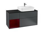 Villeroy und Boch Finion Waschtischunterschrank G142HBHG 120cm, Abdeckplatte black matt, Emotion, Regal links Peony, Midnight Blue Matt Lacquer