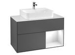 Villeroy und Boch Finion Waschtischunterschrank G121GFGK 100cm, Abdeckplatte white matt, Emotion, Regal rechts Glossy white lacquer, Anthracite matt