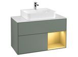 Villeroy und Boch Finion Waschtischunterschrank G121HFGM 100cm, Abdeckplatte white matt, Emotion, Regal rechts Gold matt, Olive Matt Lacquer