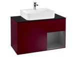 Villeroy und Boch Finion Waschtischunterschrank G122GKHB 100cm, Abdeckplatte black matt, Emotion, Regal rechts Anthracite matt, Peony Matt