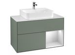 Villeroy und Boch Finion Waschtischunterschrank G121MTGM 100cm, Abdeckplatte white matt, Emotion, Regal rechts White matt lacquer, Olive Matt Lacquer