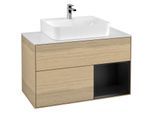 Villeroy und Boch Finion Waschtischunterschrank G121PDPC 100cm, Abdeckplatte white matt, Emotion, Regal rechts Black matt lacquer, Oak Veneer