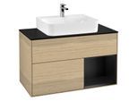 Villeroy und Boch Finion Waschtischunterschrank G122PDPC 100cm, Abdeckplatte black matt, Emotion, Regal rechts Black matt lacquer, Oak Veneer