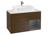 Villeroy und Boch Finion Waschtischunterschrank F121GKGN 100cm, Abdeckplatte weiß matt, Regal rechts Anthracite matt, Walnut veneer