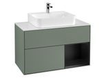 Villeroy und Boch Finion Waschtischunterschrank F121PDGM 100cm, Abdeckplatte weiß matt, Regal rechts Black matt lacquer, Olive Matt Lacquer