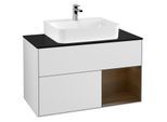 Villeroy und Boch Finion Waschtischunterschrank F122GNMT 100cm, Abdeckplatte black matt, Regal rechts Walnut veneer, White matt lacquer