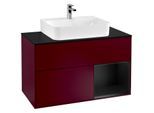 Villeroy und Boch Finion Waschtischunterschrank F122PDHB 100cm, Abdeckplatte black matt, Regal rechts Black matt lacquer, Peony Matt