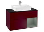 Villeroy und Boch Finion Waschtischunterschrank F122GMHB 100cm, Abdeckplatte black matt, Regal rechts Olive Matt Lacquer, Peony Matt