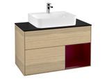 Villeroy und Boch Finion Waschtischunterschrank F122HBPC 100cm, Abdeckplatte black matt, Regal rechts Peony, Oak Veneer